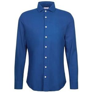 Seidensticker - Flanellen Overhemd - Donkerblauw - Slim Fit - Kentkraag
