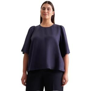 Seidensticker Dames Shirtblouse - Fashion Blouse - Regular Fit - Ronde hals - Korte mouwen - 100% linnen, Donkerblauw, 46