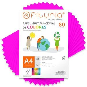 Kleurpapier, verpakking met 50 vellen A4, 80 g, kleurrijk papier voor knutselwerk, printer, scrapbooking, ideaal voor Origami, Papyroflexia, kantoor en school (neonroze, 50 h)