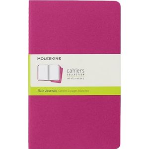 Moleskine Cahier Journal (set van 3 notitieboeken met blanco pagina's, kartonnen omslag en katoenen borduurwerk, groot 13 x 21 cm, 80 pagina's), kinetisch roze