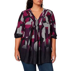 Samoon Dames uitlopende blouse met 3/4 mouwen, nauwsluitend, casual tuniek, blouse grote maten vloeiend 3/4 mouw, Navy patroon, 48
