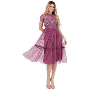 Maya Deluxe Dames Dames Dames Ronde Hals Sheer Korte Mouwen Sequin Versierd Tule Ruffel A-lijn Bruiloft Guest Occasion Jurk, Rosé, 40