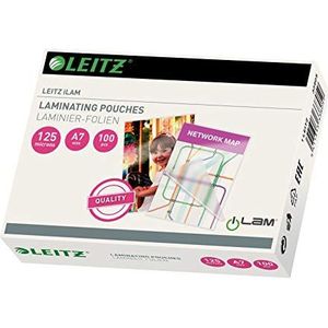Leitz Hot lamineerfolie A7 125 mic, hoogwaardige lamineerfolie in pak van 100, met afgeronde hoeken, transparant, glanzend, ideaal voor A7-kaarten, 33805