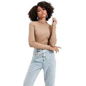 Trendyol Dames Vizon Turtleneck Flyillate Gebreide Blouse, Mink, XS