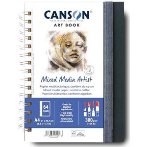 CANSON - Professional Book - multifunctioneel papier - fijne korrel - 300 g/m² - Spiraalgebonden notitieboek - A4-21 x 29-7 cm - wit - 28 vellen