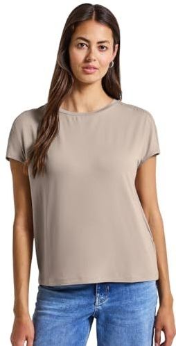 Jersey shirt met mesh-detail, Morning Beige, 34