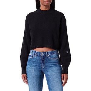 Calvin Klein Jeans Dames korte lamswol trui truien, zwart., M
