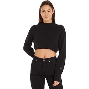 Calvin Klein Jeans Dames korte lamswol trui truien, zwart., M
