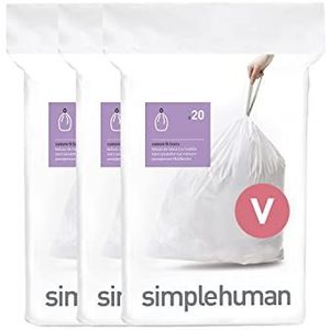 simplehuman CW0408 code V maatwerk afvalzakken, vuilniszakken, 16-18 liter, 3 x pak van 20 (60 afvalzakken), wit plastic