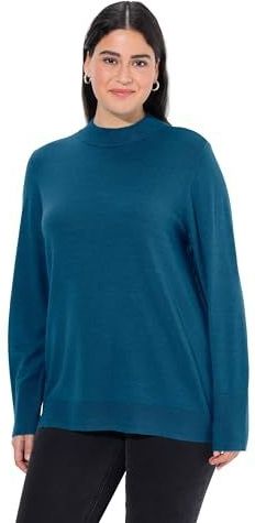 Ulla Popken - Trui - Blauw - Lange Mouwen - Opstaande Kraag