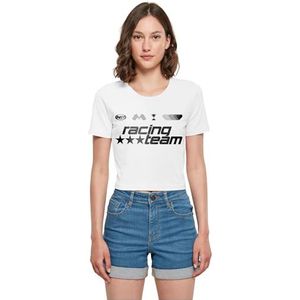 Miss Tee Dames T-shirt Number One Racing Team Tee, kort gesneden T-shirt met print op de voorkant, 100% katoen, maten XS - 5XL, wit, XS