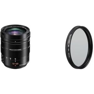 Panasonic H-ES12060E Leica DG Vario-Elmarit Cameralens, Zwart & Amazon Basics Cirkelvormige polarisatiefilter, 62 mm