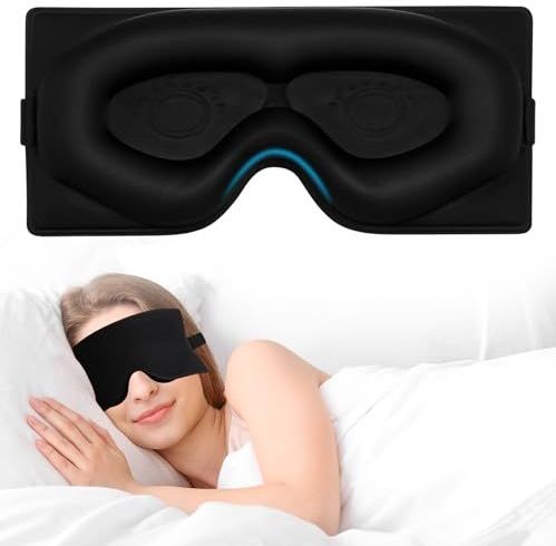 Alyvisun Verduisterend Oogmasker, Verdiept Oogcontour, [Geen Druk & Ademend] 3D Slaapmasker met Verstelbare Band, voor Reizen, Thuis, Middagdutje, Zwart
