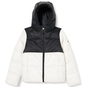 Champion Legacy Outdoor G-Light WR Colorblock gewatteerde jas met capuchon voor meisjes en meisjes, gebroken wit/zwart, 13-14 anni