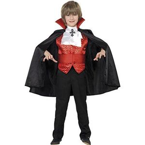 Dracula Boy Costume, Black, with Cape, Cummerbund, Cravat & Waistcoat, (M)