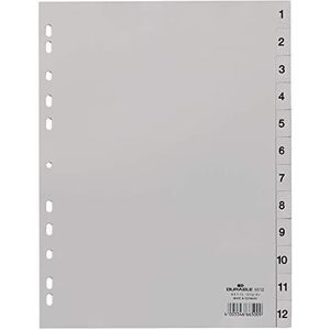 Durable 651210 cijferregister (Din A4, tabbladen 1-12, PP volledig dekkend) 1 stuk, grijs