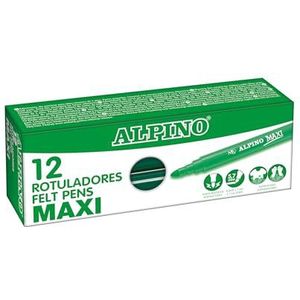 Alpino Set van 12 maxi-donkergroene viltstiften, super wasbare markers voor kinderen, superheldere schoolstiften, viltstiften met dikke punt 5,7 mm, duurzaam en robuust