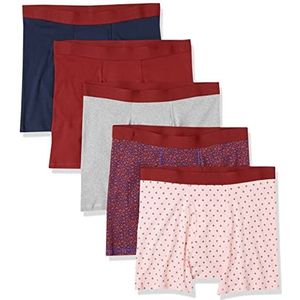 Amazon Essentials Men's Boxershort zonder label, Pack of 5, Bloemen/Donkerrood/Grijs/Lichtroze/Marineblauw, L