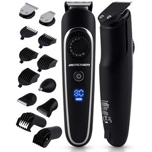 Berdsen Professionele tondeuse, 6-in-1 scheerapparaat voor heren, elektrische baardtrimmer, lichaamsscheerapparaat, neushaartrimmer, 6 verwisselbare koppen en 7 opzetkammen, zwart