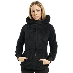 Urban Classics Damespullover met lange teddy-hoodie, zwart, S