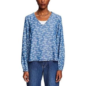 edc by ESPRIT Tencel™ Chambray-blouse met patroon, Blue Medium Washed, L