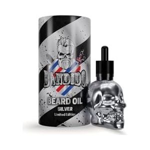 Bandido Baardolie voor de dagelijkse baardverzorging van 3-dagen-baard of volle baard, baardolie als cadeau voor mannen, 40 ml, met pipetdispenser, doodskopdesign, barber-shop baardserum (zilver)