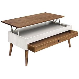 HOGAR24 ES - Alice salontafel van massief hout met lade, wit en gewaxt, afmetingen: 100 x 50 x 47 cm
