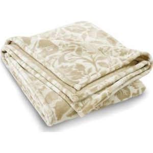 Pure Cotton - Zachte plaid 1 kant effen & 1 patroon - Grote deken - Standaard 100 Oeko-Tex - Zachte machinewas 30°C - 130x160cm - Arabesque Taupe