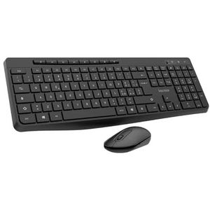 VulTech KM-841W Toetsenbord- en muiskit, geruisloos, Italiaanse QWERTY-lay-out, slank ontwerp, numeriek toetsenblok, 12 multimediatoetsen, vloeistofbescherming, pc/laptop, Windows/Mac/Linux, zwart