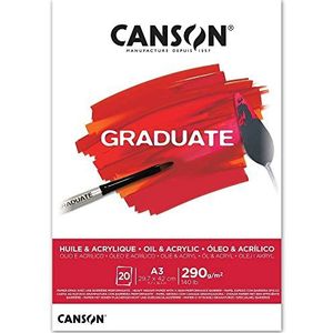 Canson Graduate - C400110381 olie- en acrylpapier blok, DIN A3, 20 vellen, 290 g/m² wit