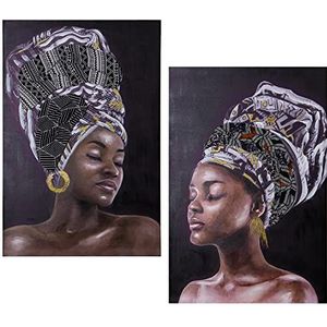 DRW Set van 2 foto's canvas en hout rechthoekig met Afrikaanse 80 x 3 x 120 cm