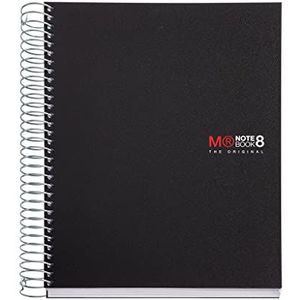 Miquelrius - Notitieboeken A5 The Original Notebook, 8 gekleurde strepen, ondoorzichtige polypropyleen omslag, formaat A5 (148 x 210 mm), 2-gaats perforatie, 200 vellen met 70 g/m², raster 5 mm, zwart