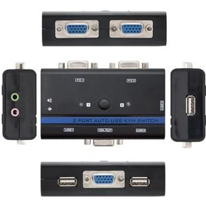VGA USB KVM switch model 1U-2PC incl. kabels. Maakt de bediening van 2 pc's vanaf één apparaat mogelijk. Compact en efficiënt voor het beheer van meerdere computers.