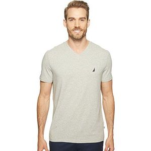 Nautica T-shirt met korte mouwen voor heren, solide slim fit, V-hals, grijs, Grijze heide, XL
