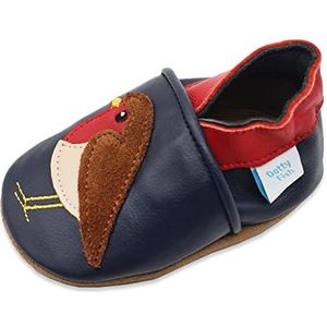 Dotty Fish - Zachte Lederen Babyschoenen - Marine en Roodborstje - Antislip Suede Zolen - 6-12 Maanden