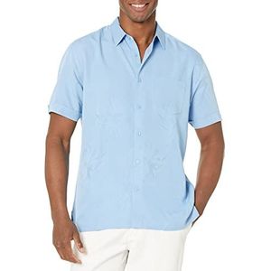 Cubavera Men's Men's Short Sleeve Button-Down Shirt with One Pocket, Two-Tone Floral Print, Point Collar, Allure, Large