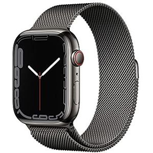 Apple Watch Series 7 (GPS + Cellular, 45mm) smartwatch - kast van grafietkleurig roestvrij staal - Grafietkleurig Milanees bandje. Conditie bijhouden, Saturatie-app en Ecg-app, waterbestendig