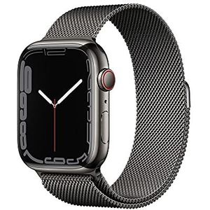 Apple Watch Series 7 (GPS + Cellular, 45mm) smartwatch - kast van grafietkleurig roestvrij staal - Grafietkleurig Milanees bandje. Conditie bijhouden, Saturatie-app en Ecg-app, waterbestendig