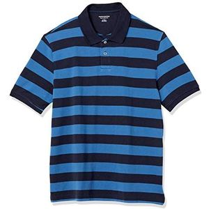 Amazon Essentials Men's Poloshirt van piqué-katoen met normale pasvorm (verkrijgbaar in grote en lange maten), Zwart Blauw Streep, XS