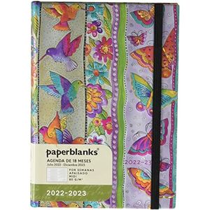 Paperblanks Kalender voor 18 maanden, 2022-2023, vlinders en kolibrie, liggend formaat, midi (130 x 180 mm)