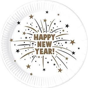 Procos 93519 Happy New Year, feestbord, afmeting 23 cm, 8 stuks, wegwerpborden van papier, kinderverjaardag, feestservies, FSC