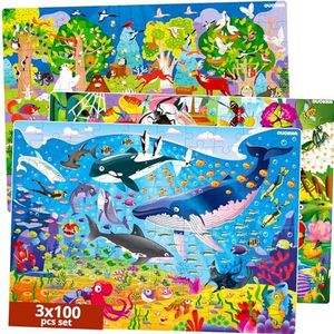 Quokka Vloerpuzzel vanaf 4, 5, 6 jaar, 3 grote 100 stukjes, spellen voor kleine kinderen, speelgoed voor het leren van insecten, zee- en bosdieren, cadeau voor jongens en meisjes