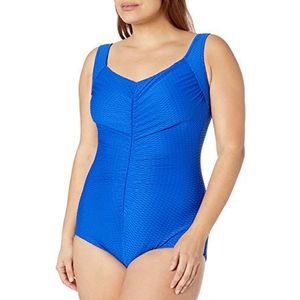 Maxine Of Hollywood womens Shirred Front Girl Leg One Piece Swimsuit, Cobalt Textured Spa Solid, 20 Plus