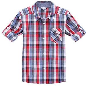 Bienzoe Jongens Knop Omhoog Overhemden: Kinder Geruite Roll Up Kraag Casual Katoen Overhemden Roze/Marine 9/10