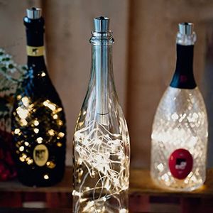 Hellum LED metalen kurk, timer en batterij, flessenlicht als decoratie voor wijnflessen, perfect als cadeau voor verjaardagen, bruiloft, feest, lichtketting voor doe-het-zelf & upcycling, warmwit