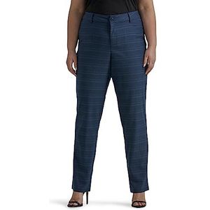 Lee Wrinkle Free Relaxed Fit Rechte Pant Damesbroek, Marineblauw Schots Blauw, 50/Grote maten