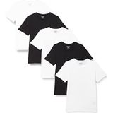 JACK & JONES Heren T-shirt 5-pack effen ronde hals T-shirt, zwart/pakket: 3 wit, 2 zwart, M