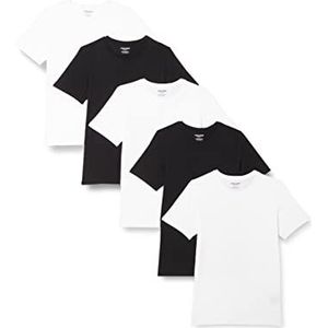 JACK & JONES Heren T-shirt 5-pack effen ronde hals T-shirt, zwart/pakket: 3 wit, 2 zwart, M