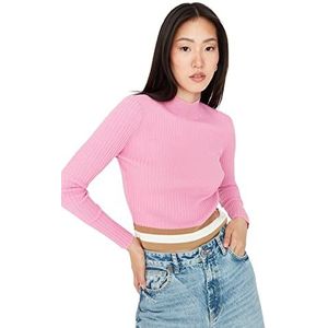 Trendyol Dames Crew Neck Colorblock Regular Sweater Sweatshirt Roze, M, roze, M