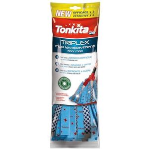 TONKITA Triplex Mop vervanging met antibacteriële en schurende mop zonder handvat, extra absorberend met 3 reinigingsvezels voor hardnekkig vuil